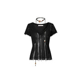 Distressed V-Neck Irregular Cover-Up Blouse